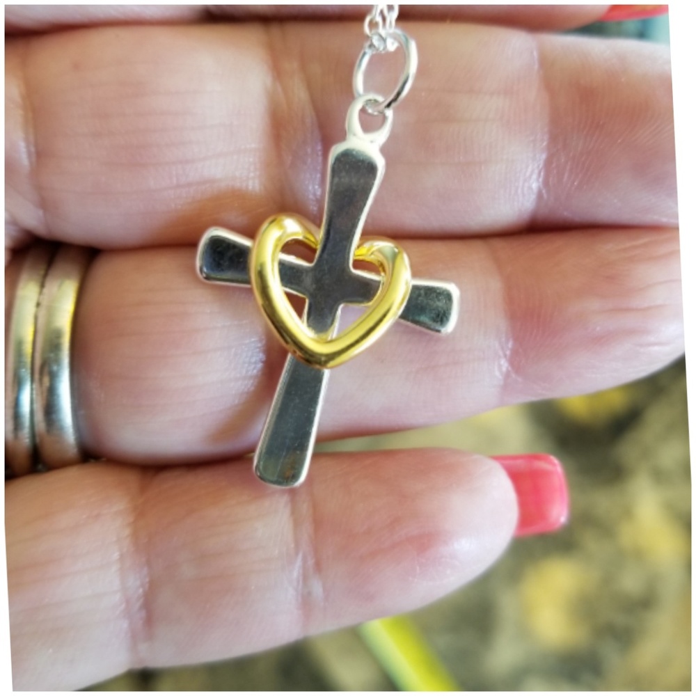 Floating Heart Cross Necklace 19" long - Picture 2 of 5